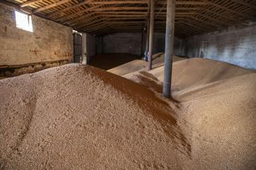 The interior of a grain warehouse.