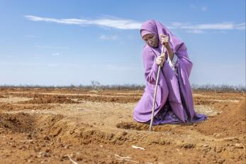 Kenyan woman works to restore rangeland.