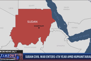 Graphical map of Sudan; a screenshot from a newscast.